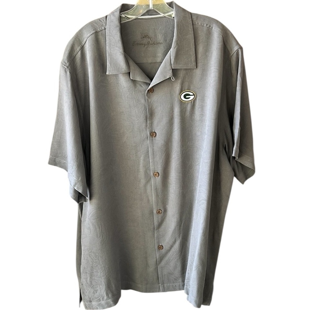 Tommy Bahama Mens XL Gray Green Bay Packers 100% Silk Relaxed Button Down Shirt